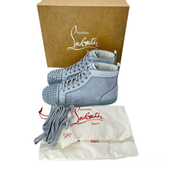 Christian Louboutin Lou Spikes Orlato Suede High-top Sneakers Paseo Blue US 11 - Picture 2 of 15